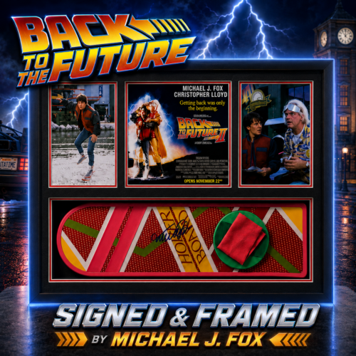 BACK TO THE FUTURE HOVERBOARD SIGNED & FRAMED MICHAEL J FOX – SUPER RARE!