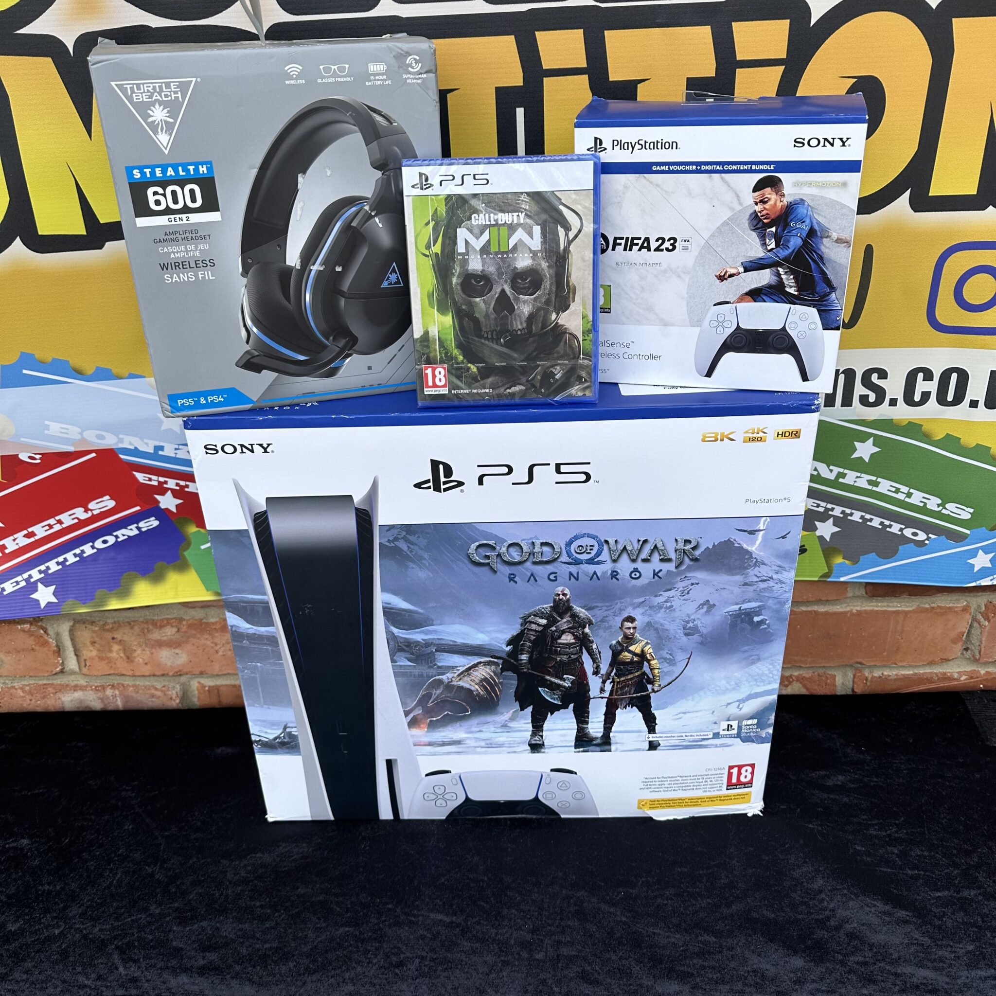 PLAYSTATION 5 + Turtle Beech Headset, FIFA 23, God Of War & COD MW2