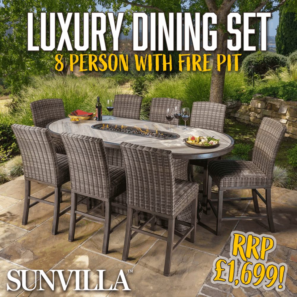 SunVilla Orvell 9 Piece Luxury Fire Pit Dining Set - RRP £1,699