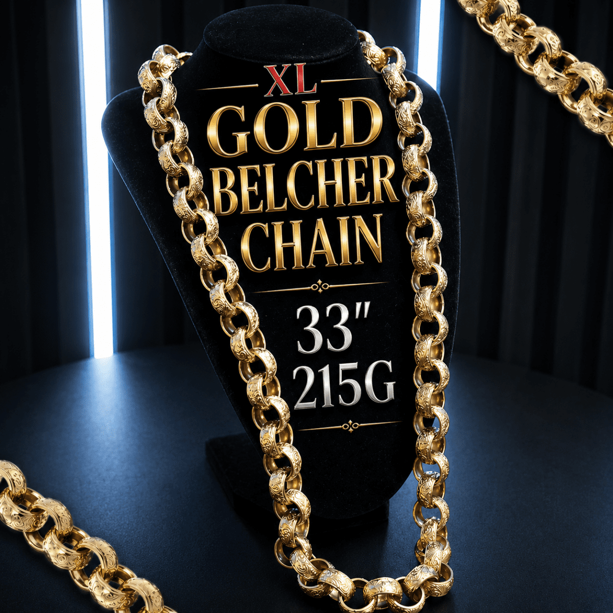 9CT GOLD 35″ EXTRA LARGE BELCHER CHAIN 215G! – RRP £14,000!