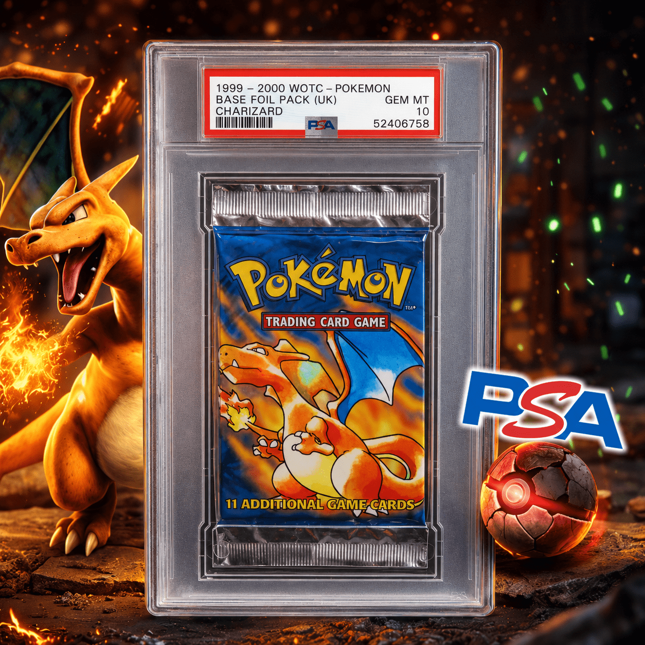 PSA 10 CERTIFIED POKEMON 1999 BASE SET CHARIZARD BOOSTER PACK – RSP £2,200!