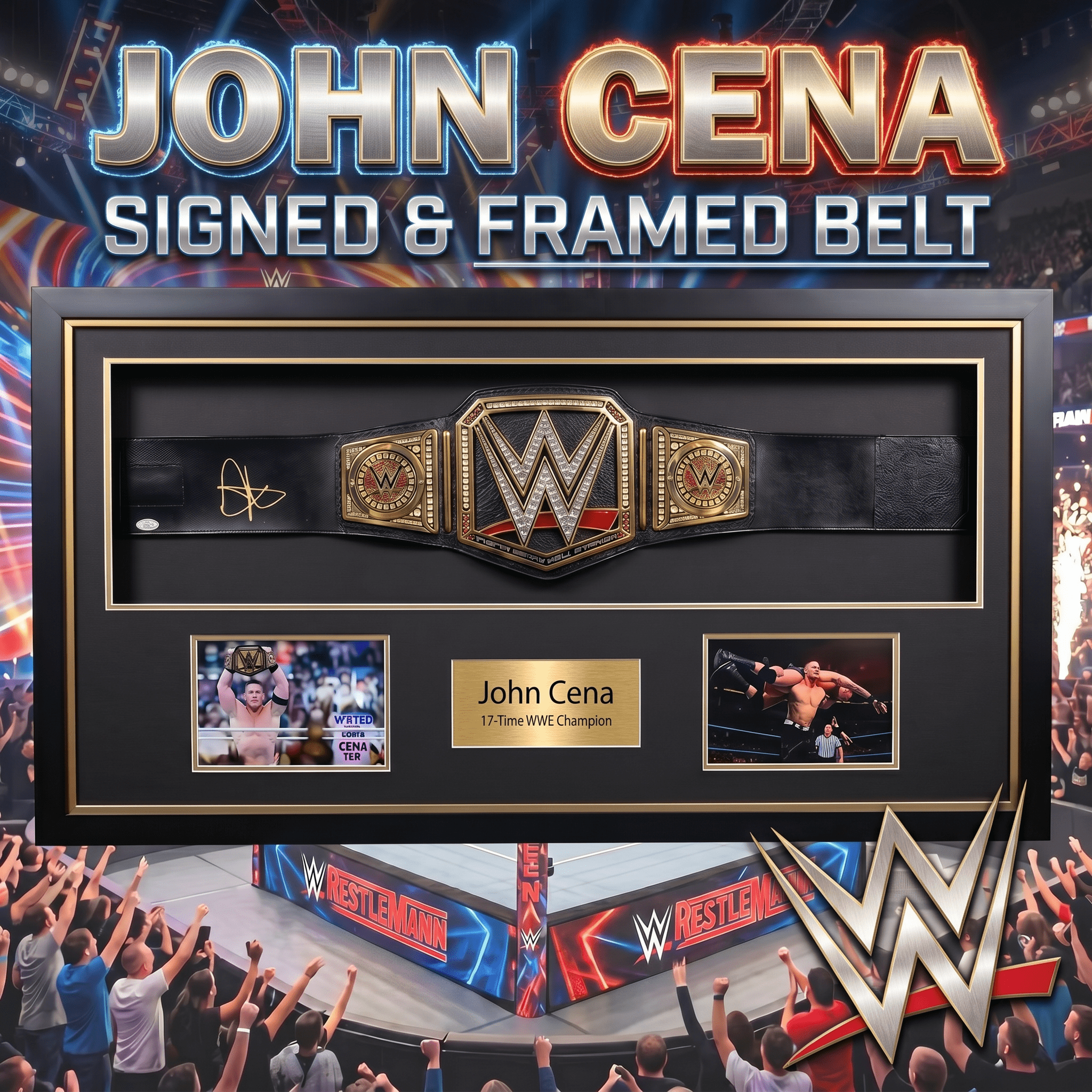 JOHN CENA Signed & Framed World Championship WWE Belt!