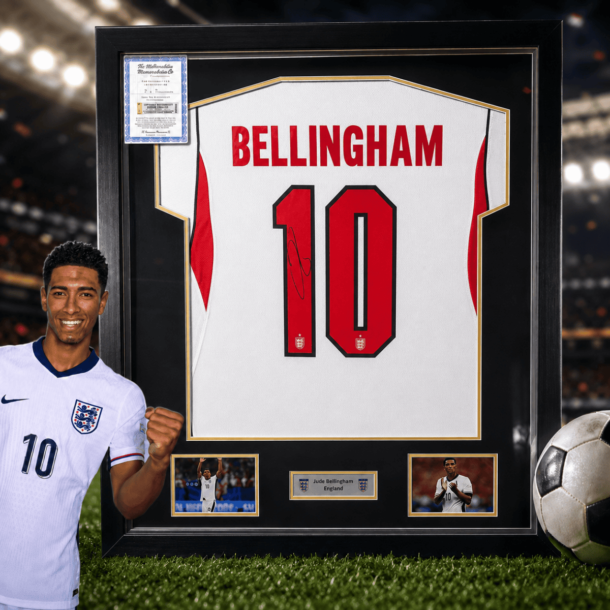 JUDE BELLINGHAM Signed & Framed England Shirt