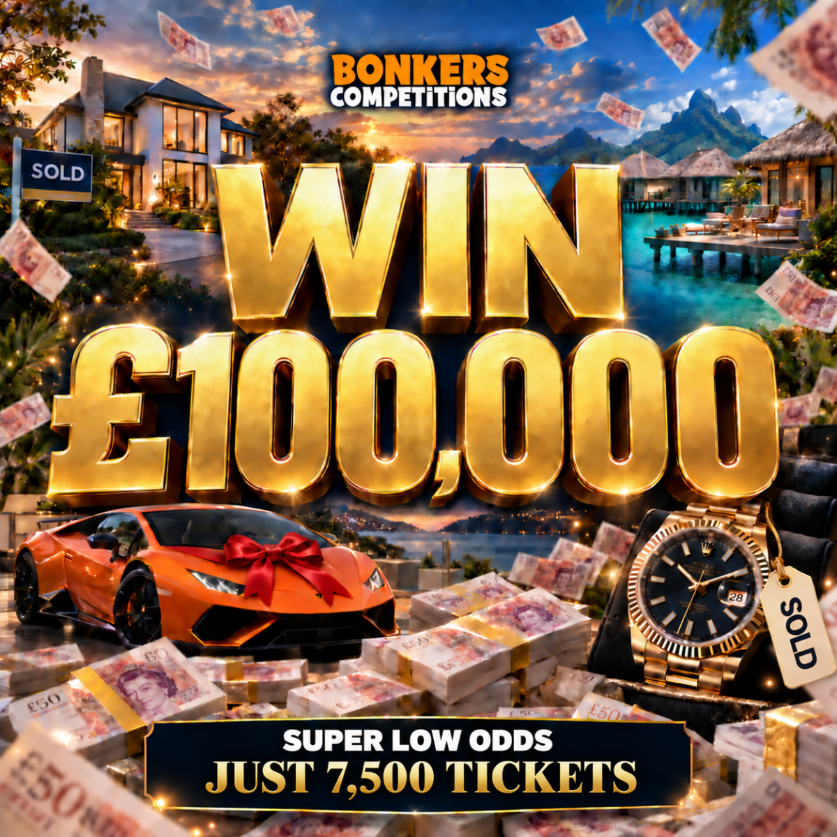 £100,000 IN YOUR BANK! – LIFE CHANGING – LOW ODDS!