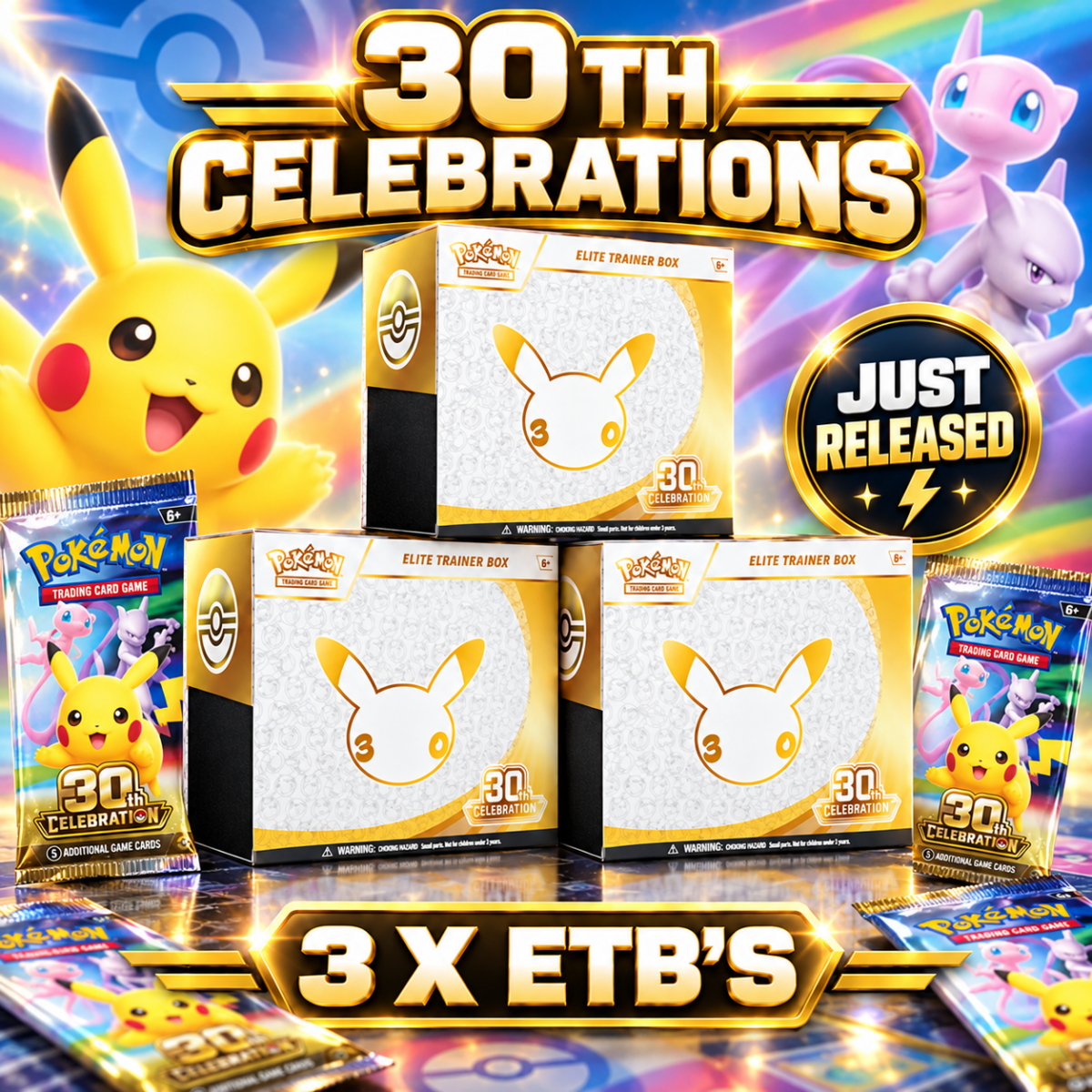 Pokemon 30th Celebrations 3 x Elite Trainer Box – JUST RELEASED!
