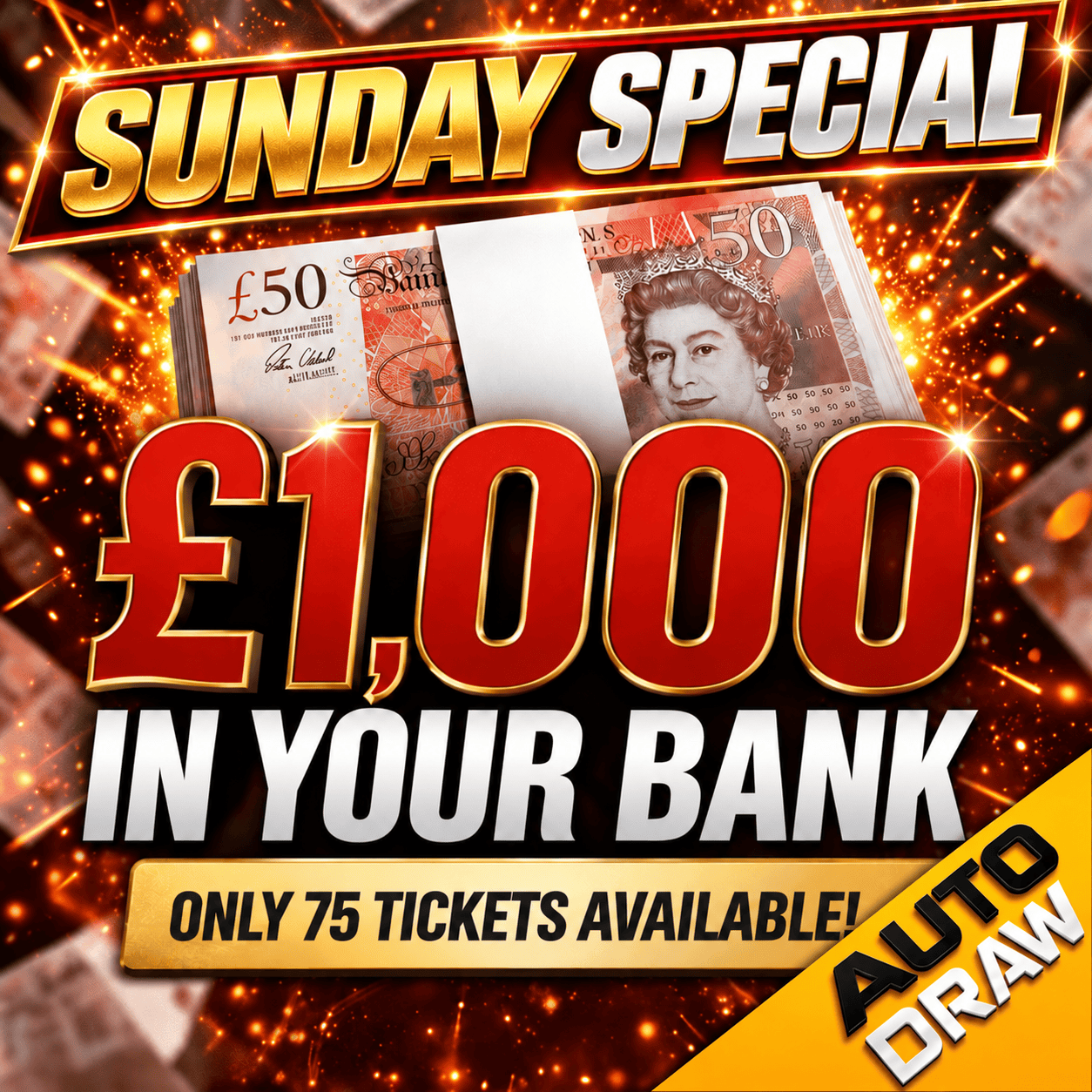£1,000 In Your Bank! SUPER HIGH ROLLER JUST 75 TICKETS!