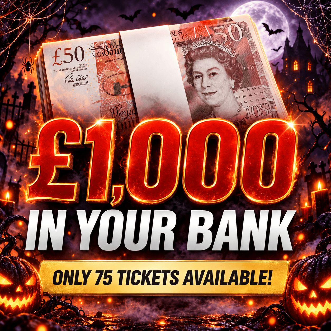 £1,000 In Your Bank! SUPER HIGH ROLLER JUST 75 TICKETS!