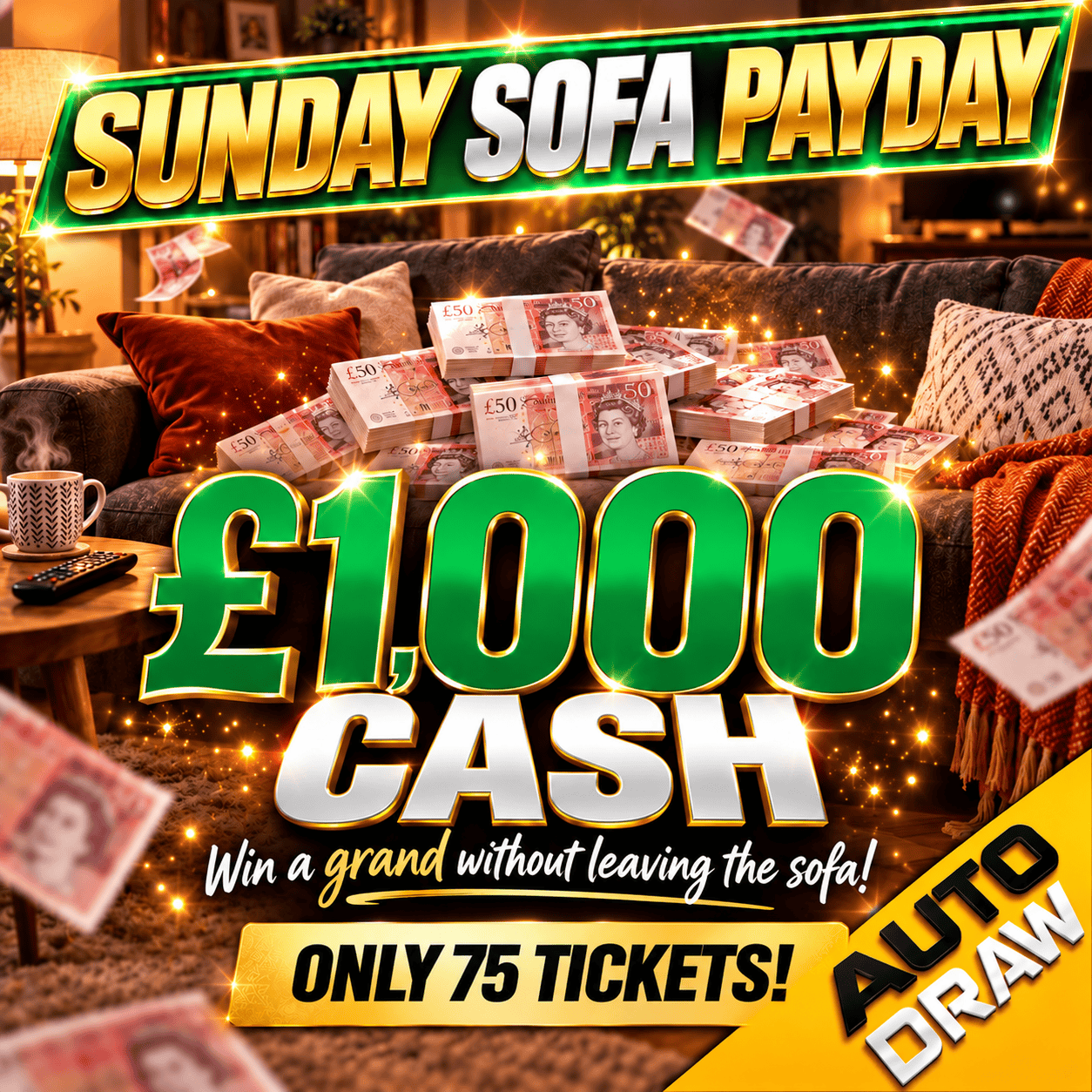 £1,000 In Your Bank! SUPER HIGH ROLLER JUST 75 TICKETS!